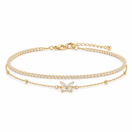Geschichtetes Tennis- & Schleifenarmband (Goldfarben)