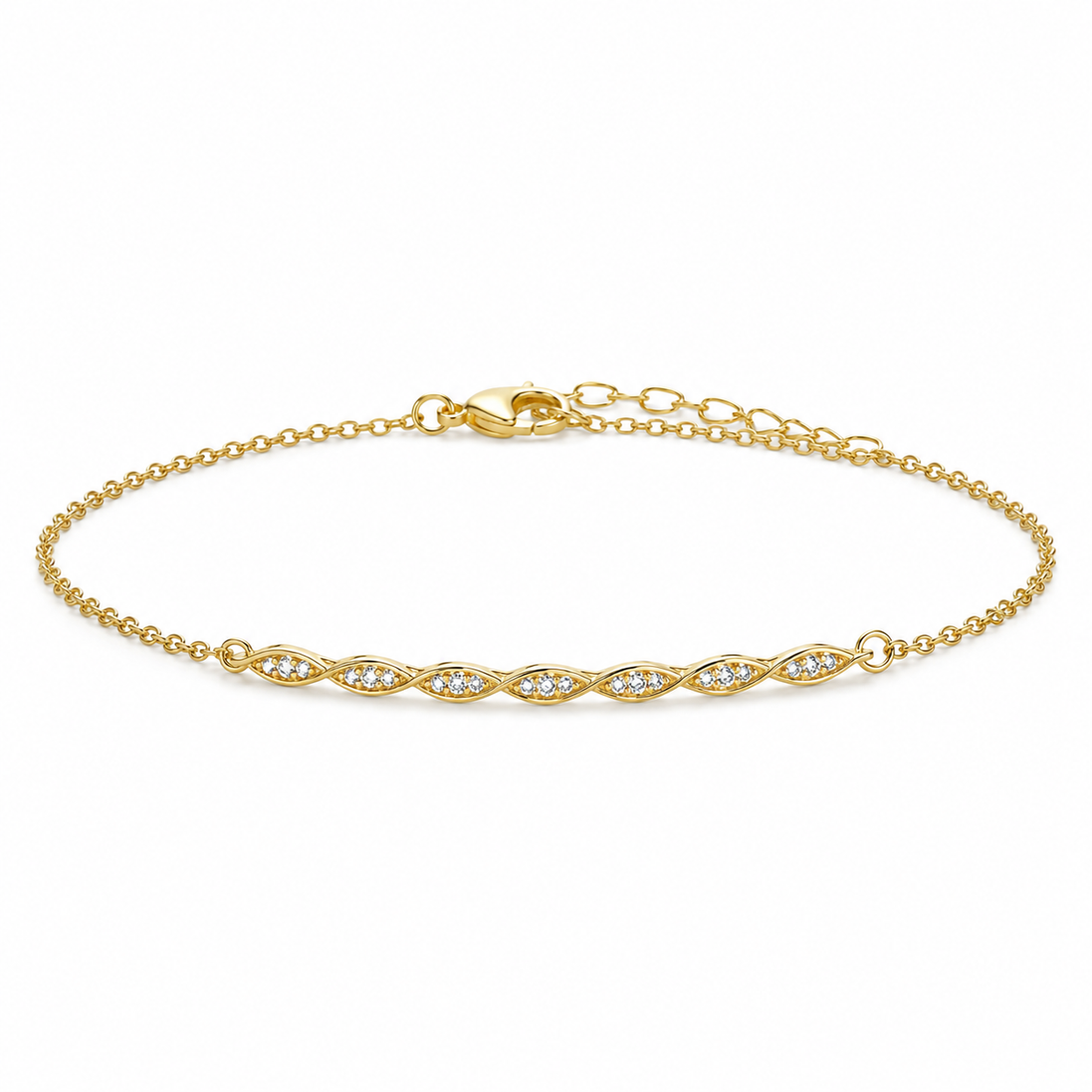 Twisted Pavé Bar Bracelet in Gold Plated Sterling Silver 925