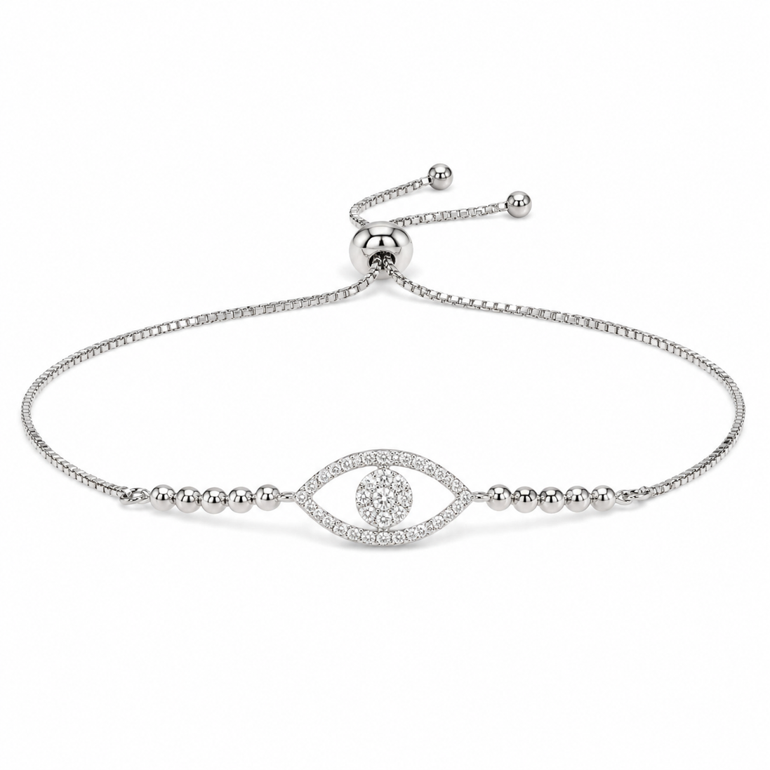 Pavé Evil Eye Slider Bracelet in Sterling Silver 925