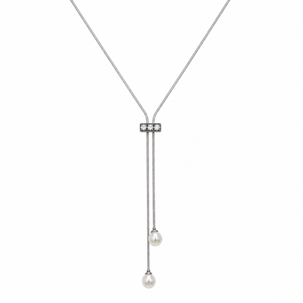 Silver Crystal and Pearl Y Necklace