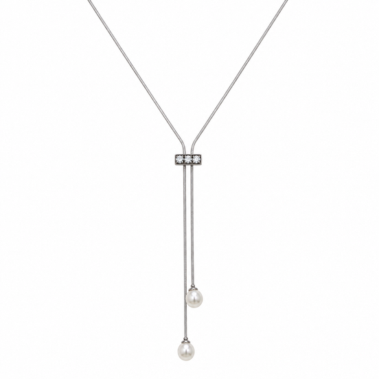 Silver Crystal and Pearl Y Necklace