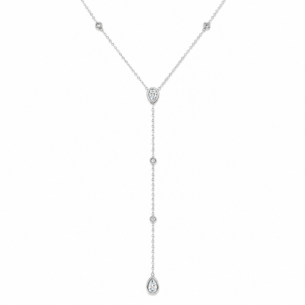 Silver Teardrop Crystal Y Necklace