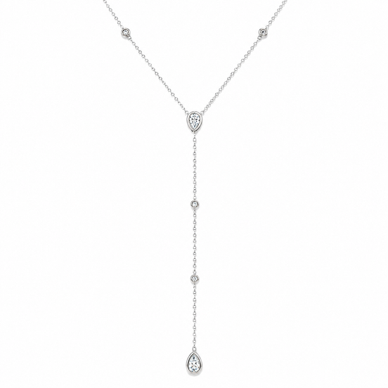 Silver Teardrop Crystal Y Necklace