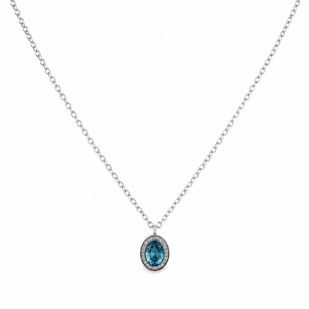 Silver Blue Oval Halo Necklace
