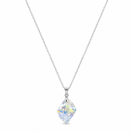 Silver Iridescent Crystal Pendant Necklace