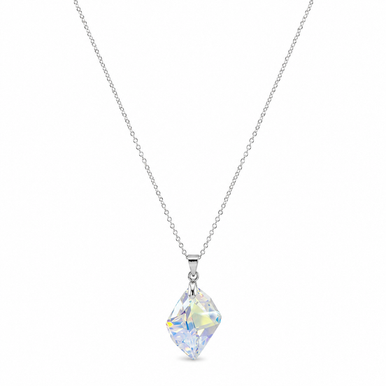 Silver Iridescent Crystal Pendant Necklace
