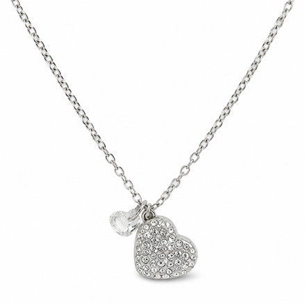 Silver Crystal Heart Charm Necklace