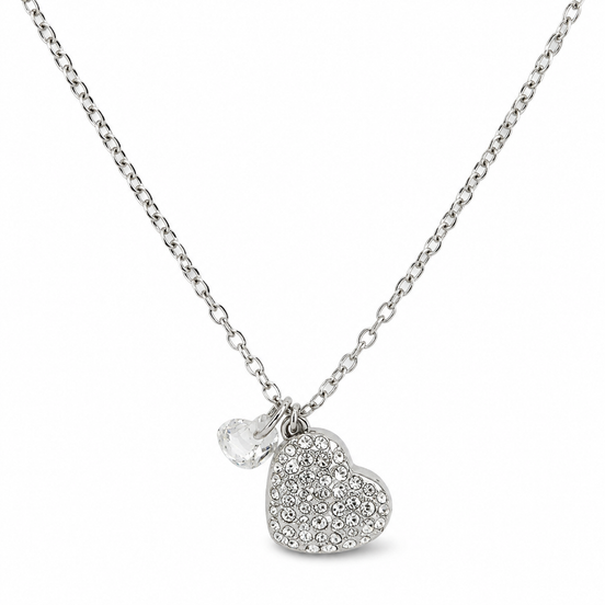Silver Crystal Heart Charm Necklace