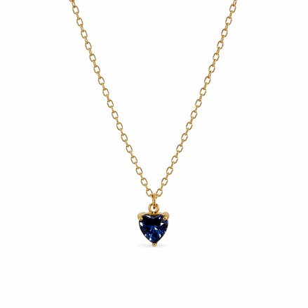 Gold Blue Heart Crystal Necklace
