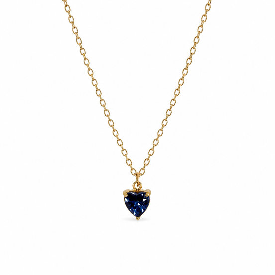 Gold Blue Heart Crystal Necklace