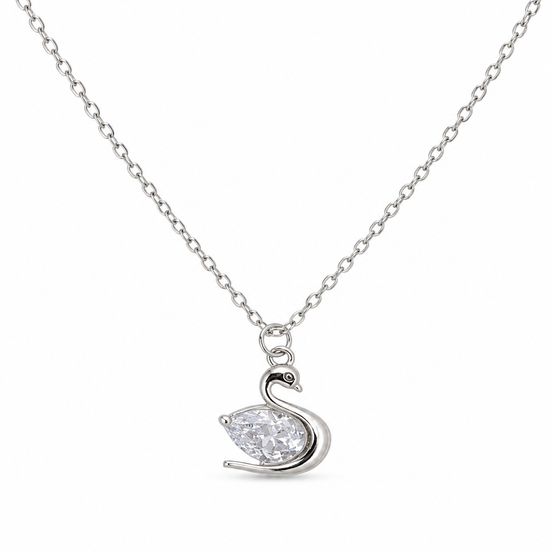 Silver Crystal Swan Necklace