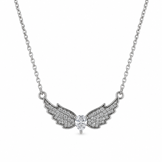 Silver Pavé Angel Wings Crystal Necklace