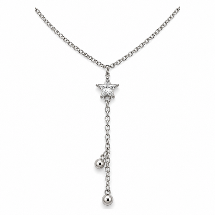 Silver Crystal Star Y Necklace