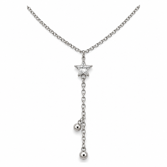 Silver Crystal Star Y Necklace