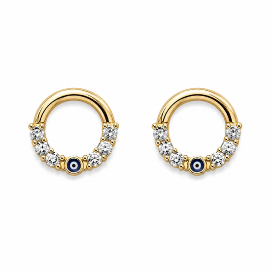 Gold Crystal Evil Eye Hoop Earrings