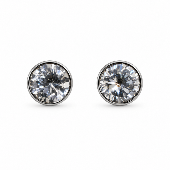 Silver Solitaire Crystal Stud Earrings