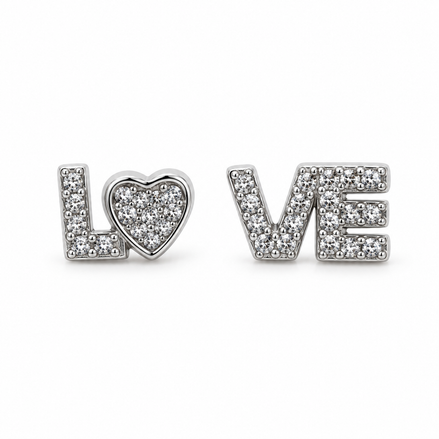 Silver Crystal LOVE Stud Earrings