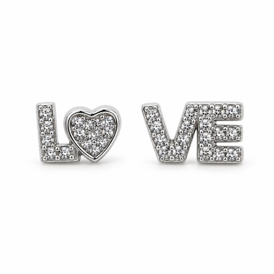 Silver Crystal LOVE Stud Earrings