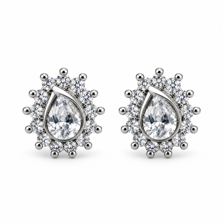 Silver Teardrop Crystal Halo Stud Earrings