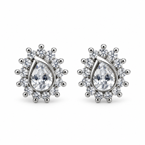 Silver Teardrop Crystal Halo Stud Earrings