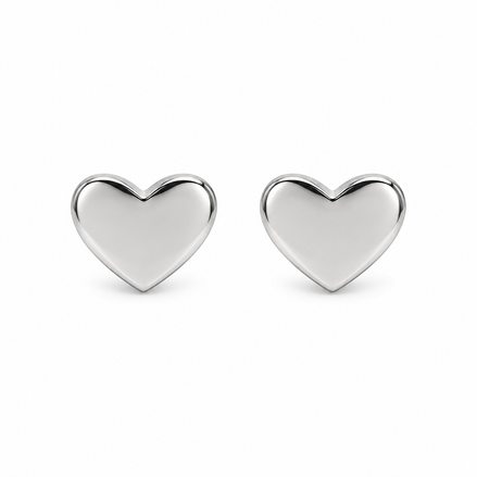 Silver Polished Heart Stud Earrings