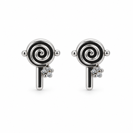 Silver Spiral Lollipop Crystal Stud Earrings