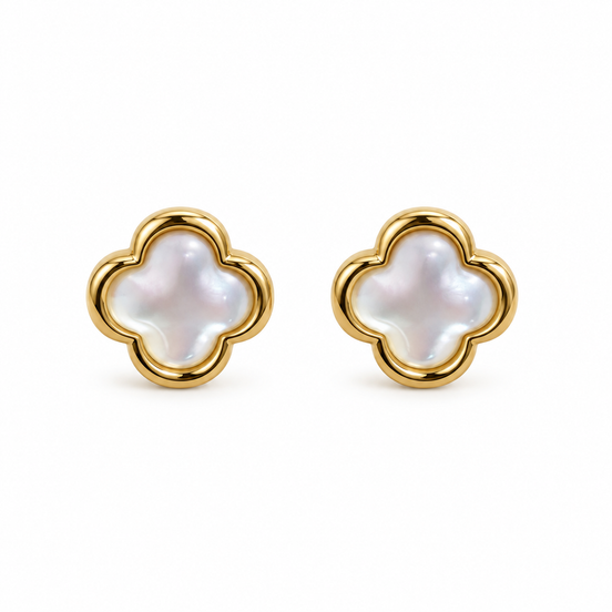 Gold Pearlescent Clover Stud Earrings
