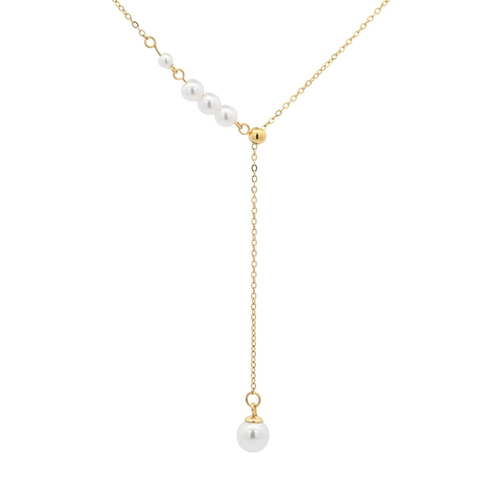 Stainless Steel Gold Y-Necklace with Pearls