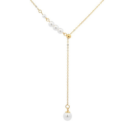 Stainless Steel Gold Y-Necklace with Pearls
