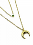 Stainless Steel Double-Layer Necklace with Crescent & Green Stone