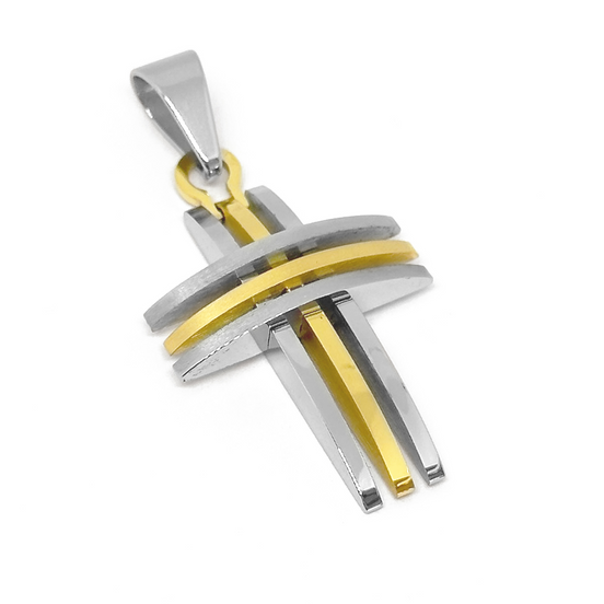 Men’s Stainless Steel Cross Pendant – Silver & Gold