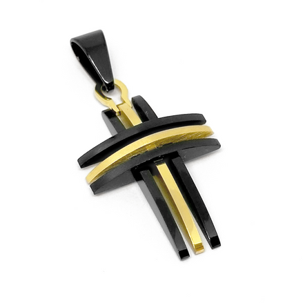 Herren-Edelstahlkreuzanhänger, Schwarz-Gold