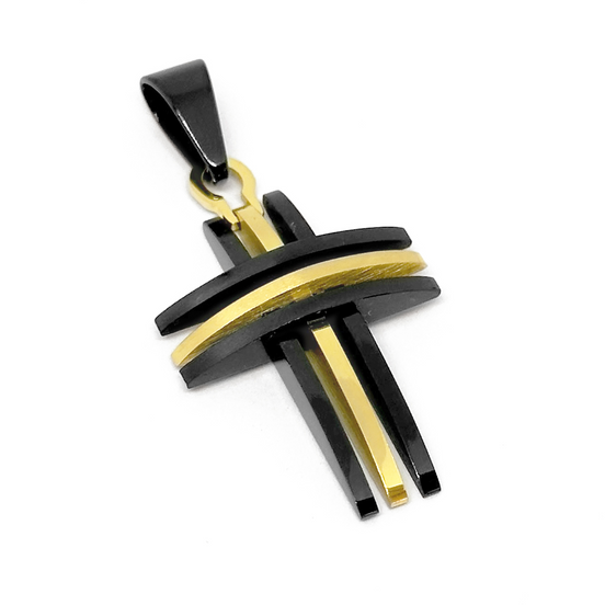 Men’s Black-and-Gold Stainless Steel Cross Pendant