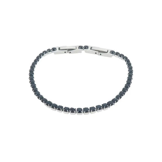 PUPPIS Stainless Steel Tennis Bracelet with Black Crystals