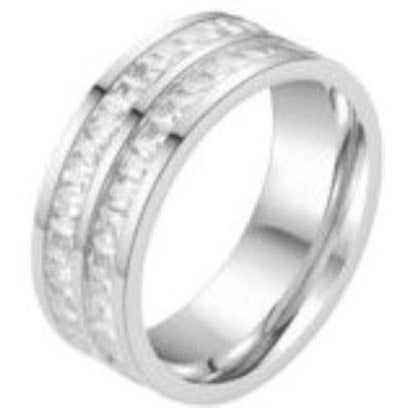 PUPPIS Stainless Steel Double Row Crystal Ring