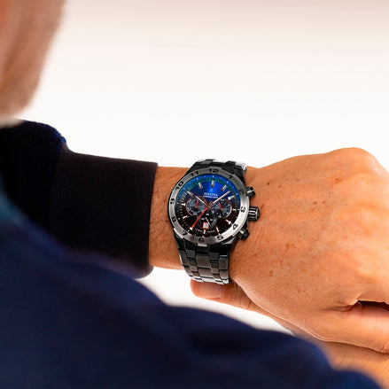 FESTINA | Ανδρικό Ρολόι Chrono Bike Special Edition με Μπλε-Μαύρο Καντράν και Μαύρο Μπρασελέ από Ανοξείδωτο Ατσάλι