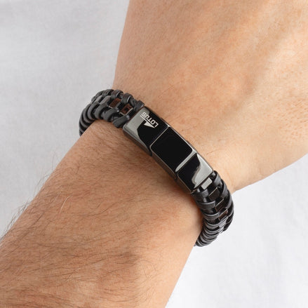 LOTUS | Herrenarmband Leder & Edelstahl – Mattschwarz