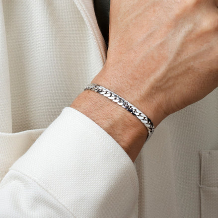 LOTUS | Herren-Armband aus Edelstahl mit Panzerkette – Silber
