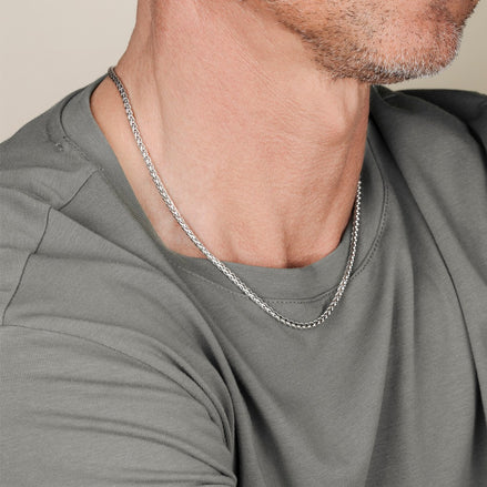 LOTUS | Herren Edelstahl-Halskette mit geflochtener Kette – Silber