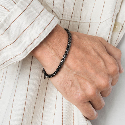 LOTUS | Herrenarmband aus Edelstahl in Schwarz-Gunmetal mit geflochtener Kette