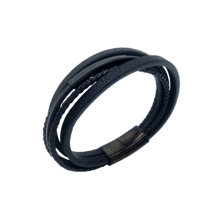 Herren-Armband aus schwarzem Leder mit mehreren Schichten