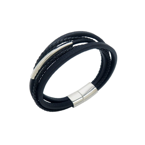 Men's Multi-Layer Black Leather Bracelet