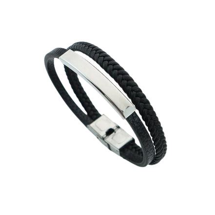 Men's Black Leather ID Bracelet