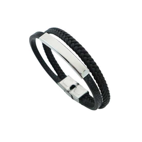 Men's Black Leather ID Bracelet