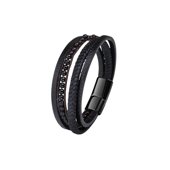 Men's Multi-Layer Black Leather Bracelet
