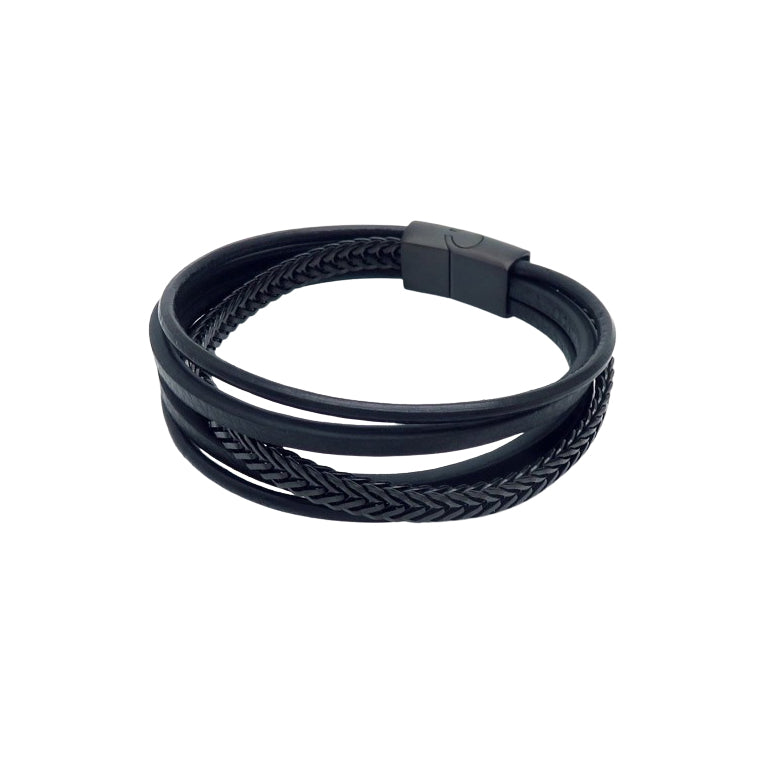 Men's Multi-Layer Black Leather Bracelet
