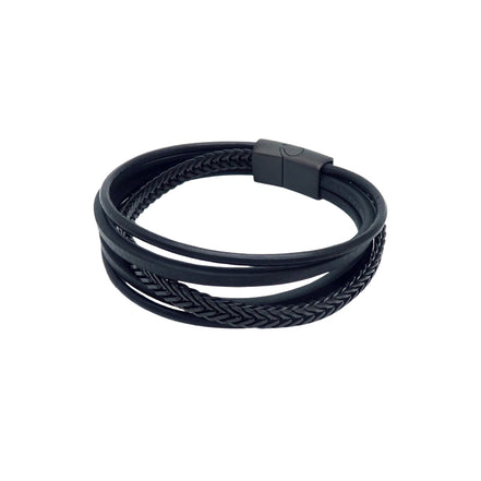 Men's Multi-Layer Black Leather Bracelet
