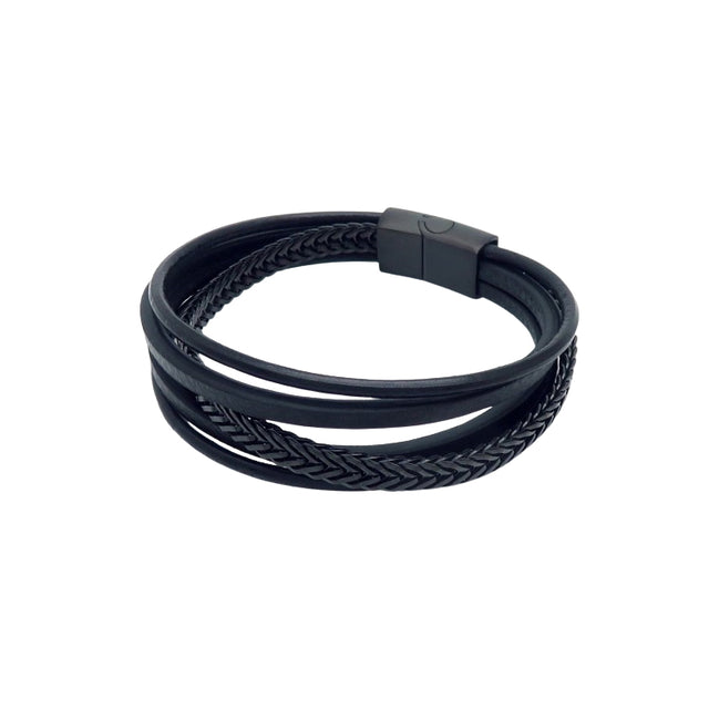 Men's Multi-Layer Black Leather Bracelet