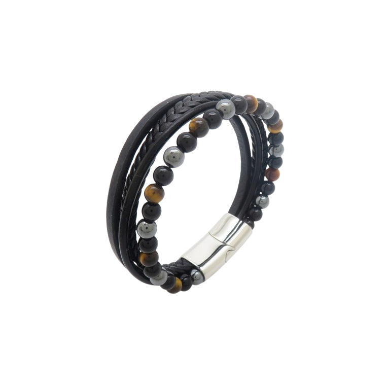 Men's Multi-Layer Leather & Natural Stone Bracelet