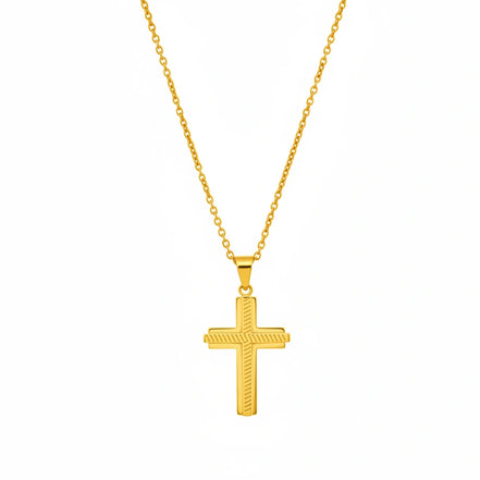 Gold Textured Cross Necklace